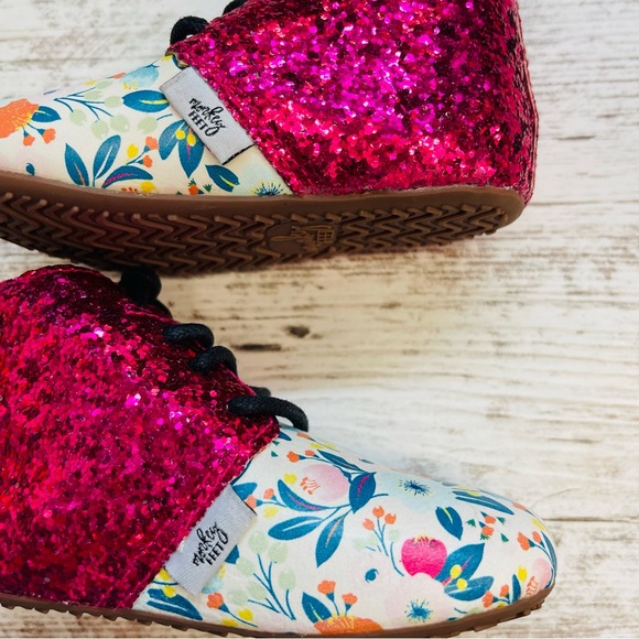 Monkey Feet Pink Glitter Floral Kids Boots Sparkle Girls 12-18m Ankle Shoes Soft - Picture 7 of 7